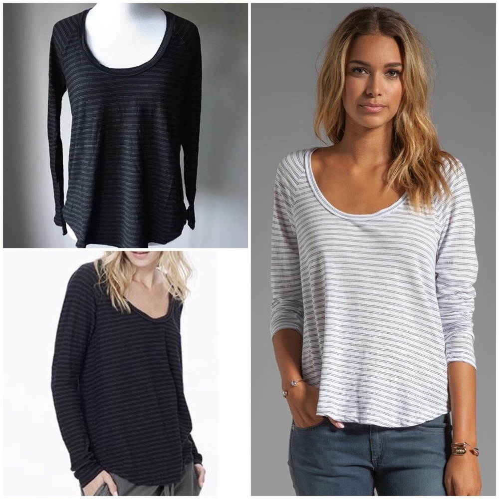 James Perse Slub Stripe Flare Tee (Blk)